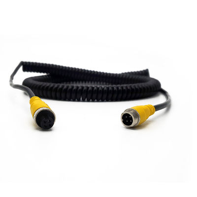 Cable de extensión de aviación de 4 pines, enrollado, retráctil, resistente al agua, alambre de resorte en espiral blindado para cámara de remolque de camión, personalizado de fábrica