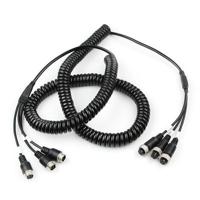 Adaptador de cable divisor en espiral AV de 4 pines para aplicaciones de alimentación, cable de resorte para remolque de nailon, enchufe de aviación de cobre