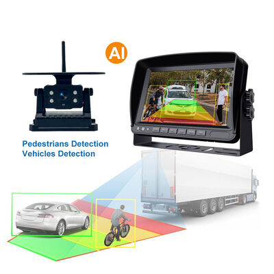 Sistema de cámara de respaldo de camión 1080P AHD inalámbrico con visión nocturna, panel solar, vista ajustable de 180 °, BSD y detección de peatones