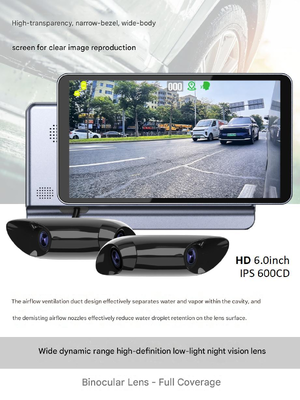 Espejo retrovisor electrónico de doble lente 1080P Pantalla de alto brillo de 6 pulgadas Cuerpo de aluminio ultradelgado Cámara de espejo retrovisor de vehículo impermeable para automóviles