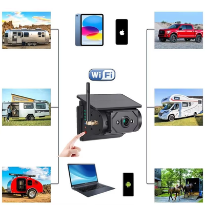 WiFi Solar Panel AHD Wireless Reverse Camera, Built‑in Battery Waterproof Night Vision Backup Camera Support IOS Android Phones for Winnebago RVs & Trucks