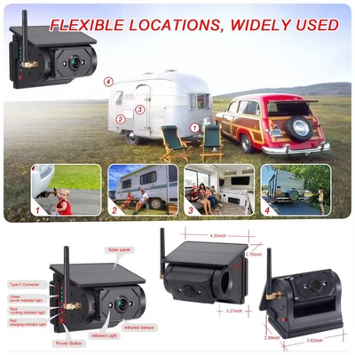 Cámara de coche inalámbrica con energía solar Wi-Fi 100m Transmisión Cámara de visión trasera para autobús Furgoneta camión RV Camper camión Todos los modelos de vehículos
