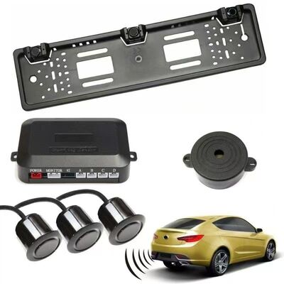 Sistema de advertencia de proximidad Parktronics Placa de matrícula europea Marco Radar de marcha atrás para automóviles con 3 sensores Placa de matrícula universal de la UE