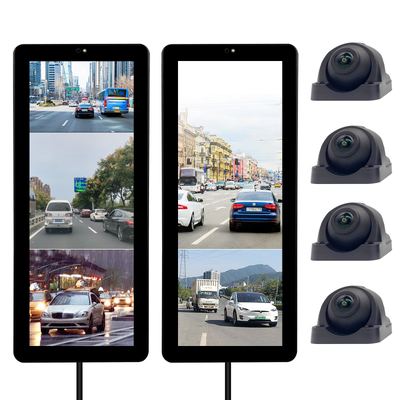 12.3 pulgadas de pantalla táctil de monitor de espejo, 1080P AHD cámara inversa con 360 ° vista y sistema de detección de puntos ciegos de seguridad para camiones y autobuses