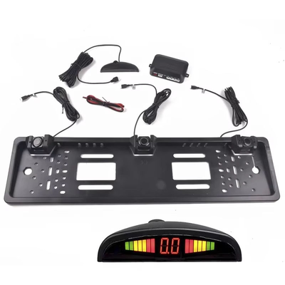 Alarma Bibi con pantalla LCD LED, sensores de radar de respaldo para estacionamiento de automóviles con marco de licencia de la UE, ayuda de marcha atrás automática a prueba de agua, OEM disponible