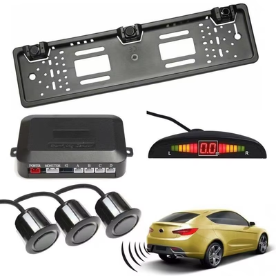 Alarma Bibi con pantalla LCD LED, sensores de radar de respaldo para estacionamiento de automóviles con marco de licencia de la UE, ayuda de marcha atrás automática a prueba de agua, OEM disponible